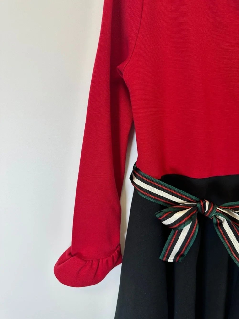 Polo Ralph Lauren Girls Red Black Ponte Dress Bow Holiday Party M 8/10